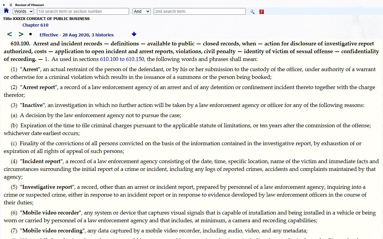 Missouri arrest records statute for Knox County court records after arrest